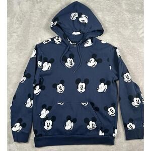 Vintage Disney Mickey Mouse Hoodie Mens Medium Blue Sweatshirt Pullover AOP